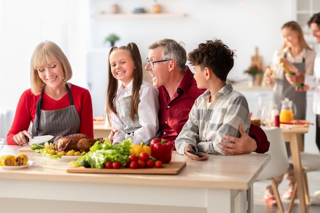 Happy family cooking together